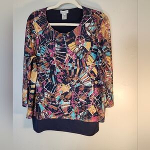 Multiples  Multicolor Abstract Long Sleeve Top Sz L